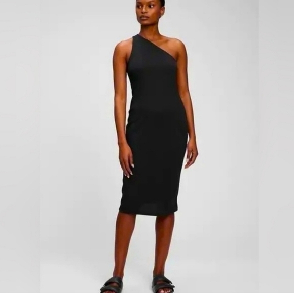 GAP Dresses & Skirts - NWT GAP Ribbed One-Shoulder Midi Dress in Black XL Tall Classic Silhouette